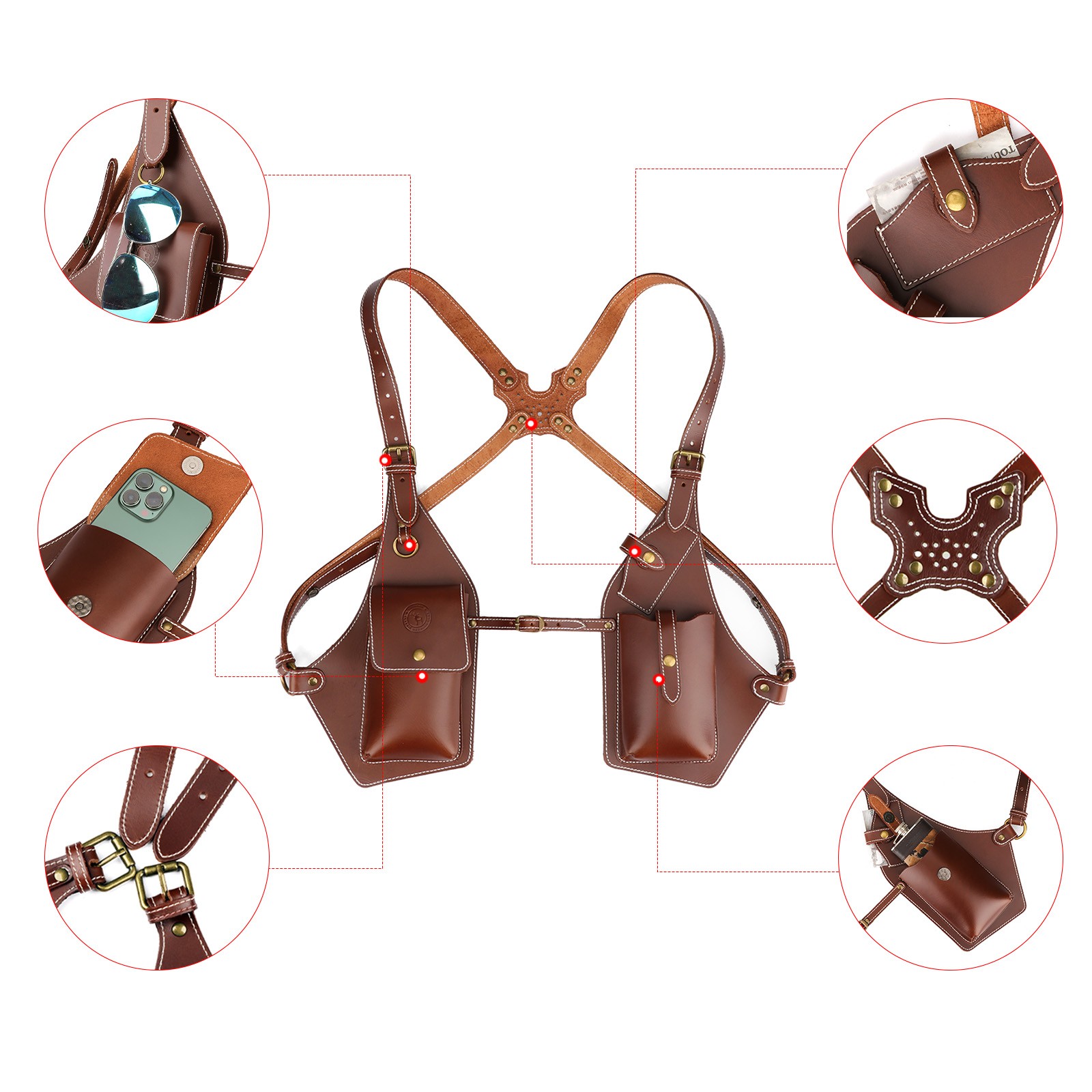 Tourbon Leather Men Harness Tool Holster Underarm Chest Bag Phone Handgun Case