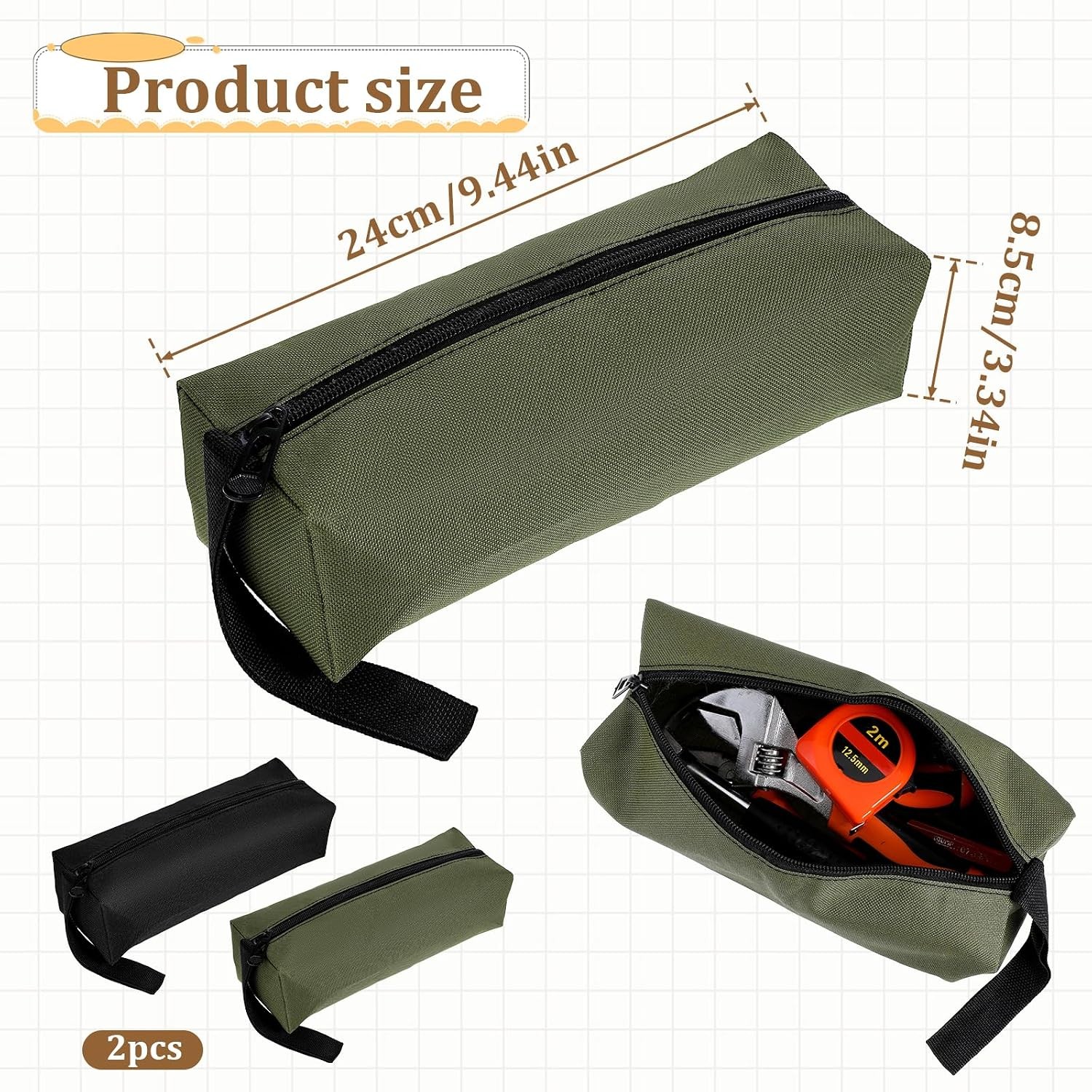 2 Pack Small Canvas Zipper Tool Pouch – Multi-Purpose Storage Bag for Tools & Ac