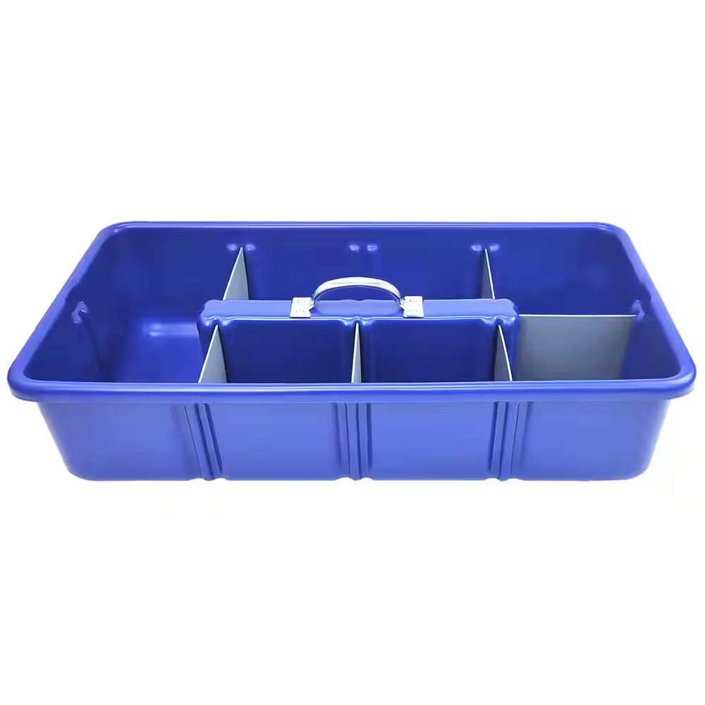 Professional Grade 25 In. Blue Polyethylene Tote Tray with 6-Dividers