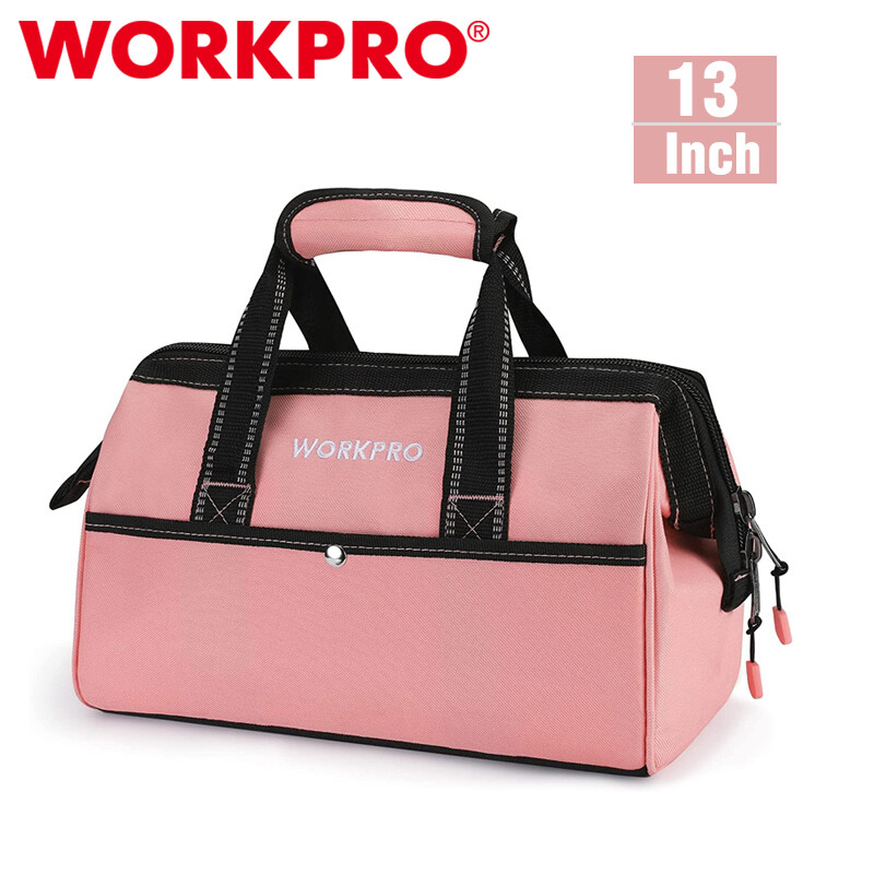 WORKPRO 13″ Tool Bag Pink Soft Cloth Tool Storage Bags Wide Mouth Tool Tote Bag