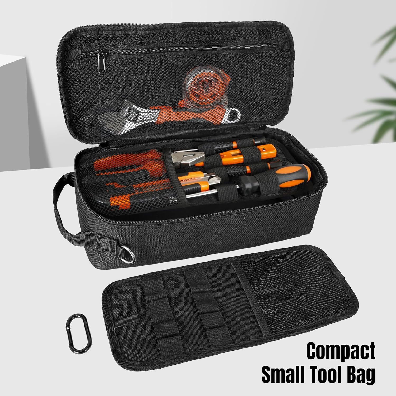 Portable Tool Bag 13 in 900D Oxford Shoulder Pouch Hammer Loop Organizer Black