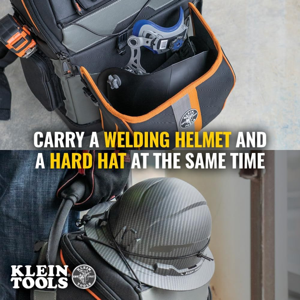 Fire Resistant Ironworker & Welder Backpack with 27 Pockets & Helmet Holder
