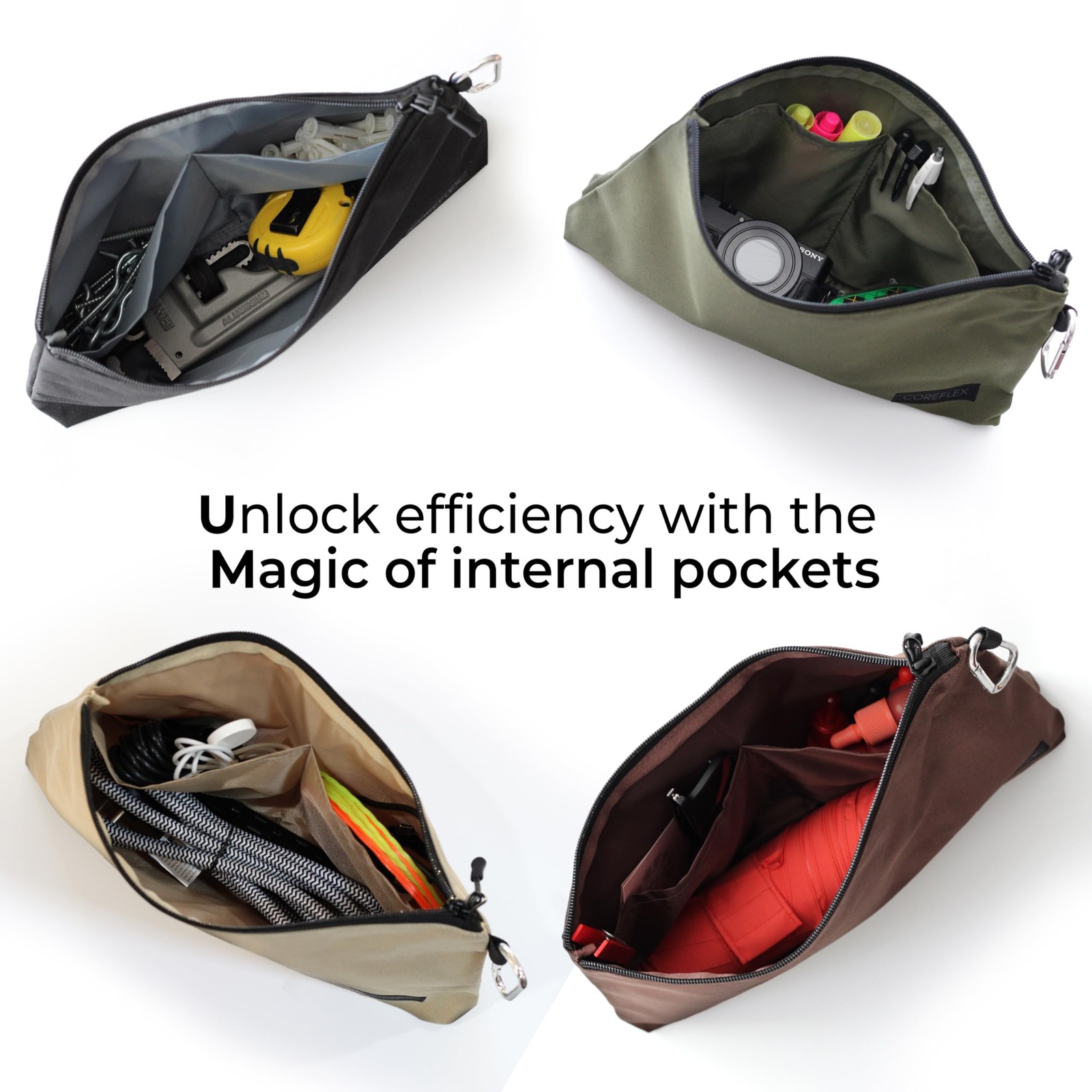 COREFLEX 6 Pack Tool Pouch 12″ Canvas Zipper Bag Heavy Duty Khaki
