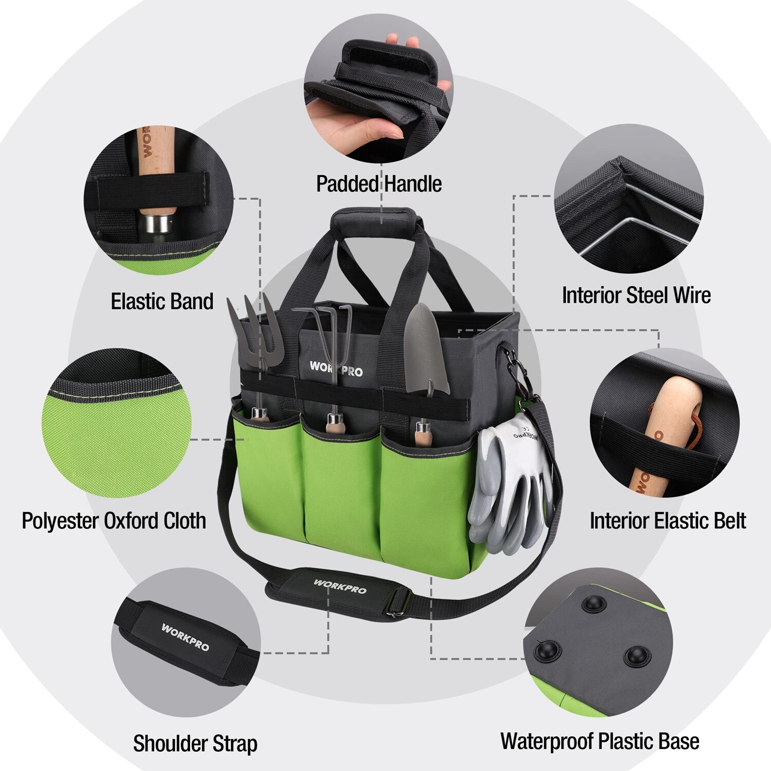 WORKPRO Garden Tote Bag Heavy Duty Gardening Tool Bag w/10 Pocket Shoulder Strap