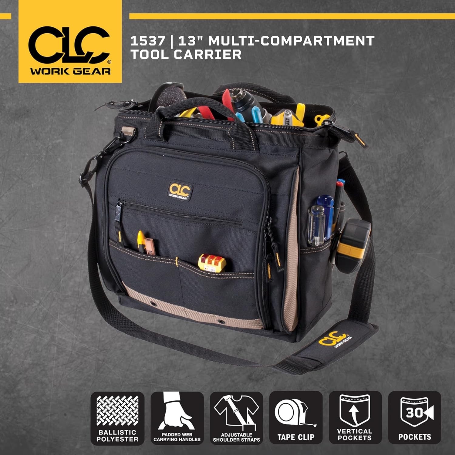 Multi-Compartment Tool Carrier, 30 Pocket, 13 In.