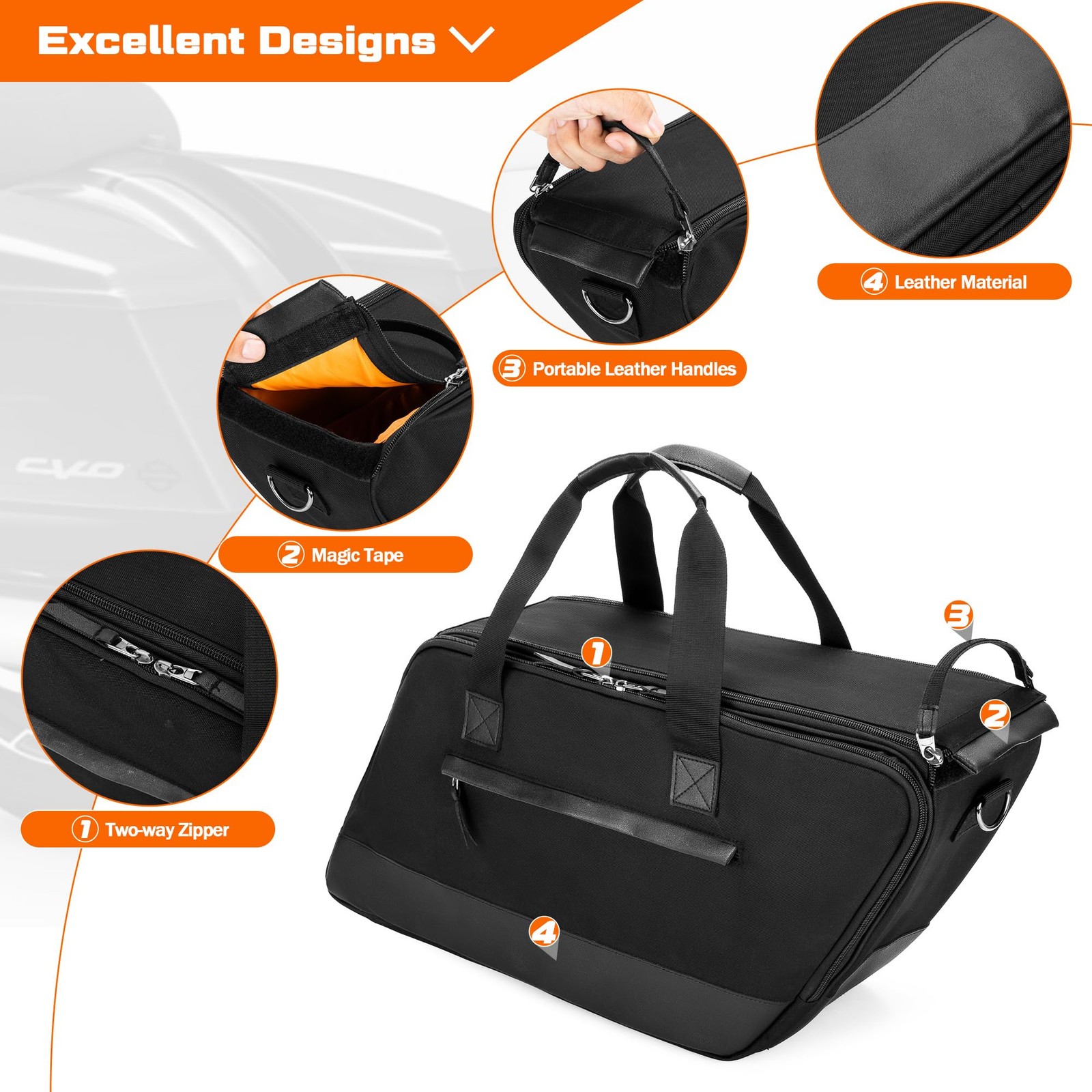 Motorcycle Saddlebag Liner Bag, Saddlebag Organizer with Orange Liner, with H…
