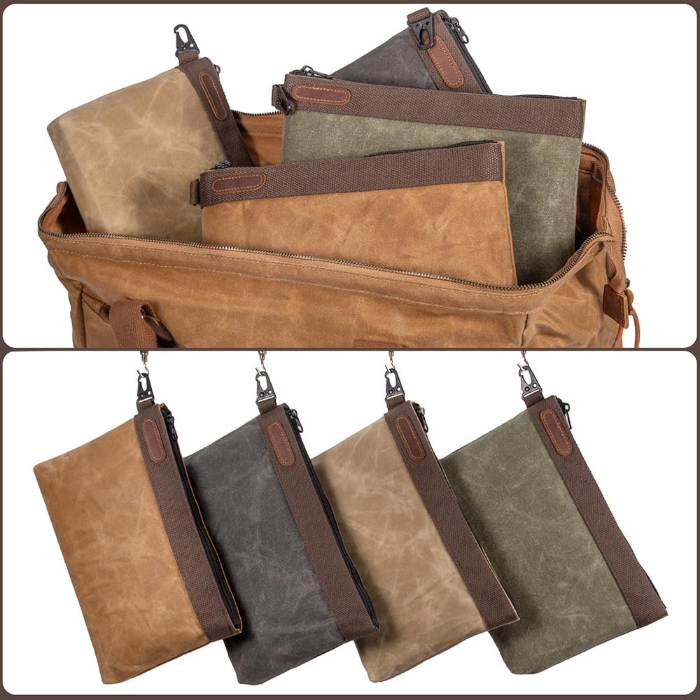 Hamks Waxed Canvas Tool Pouches 4 Pack – 11-Inch Heavy-Duty Zipper Tool Bags Set