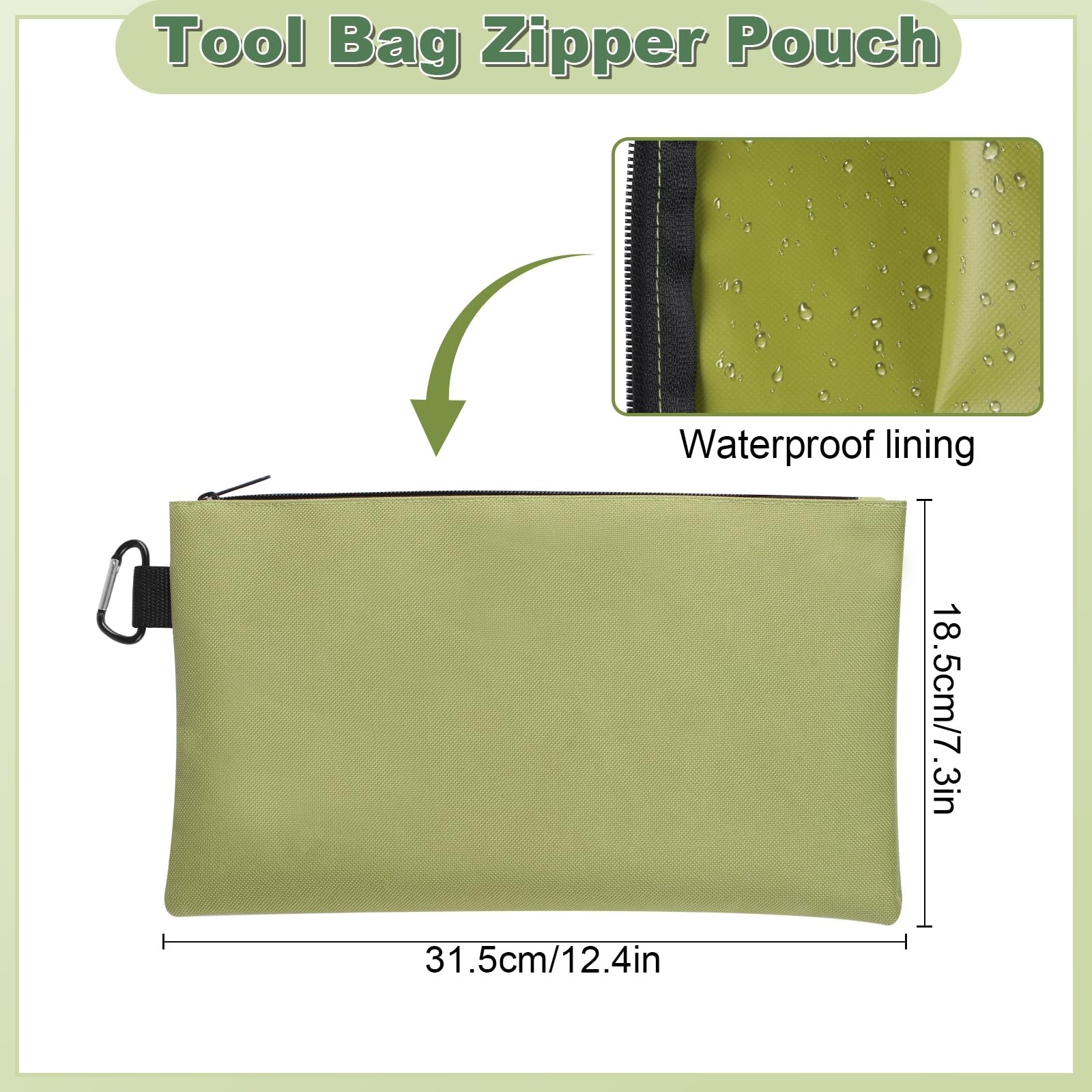 2 Pack Tool Bag Zippered Pouch with Carabiner Utility Storage Organizer Bags