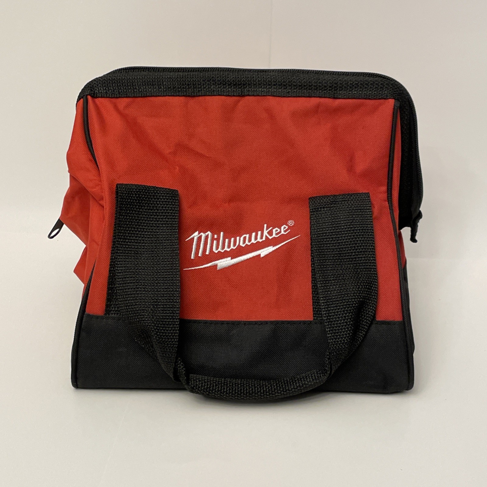 Milwaukee Tool Bag Red w Black 11x11x9 Zipper Wide Mouth VG Condition
