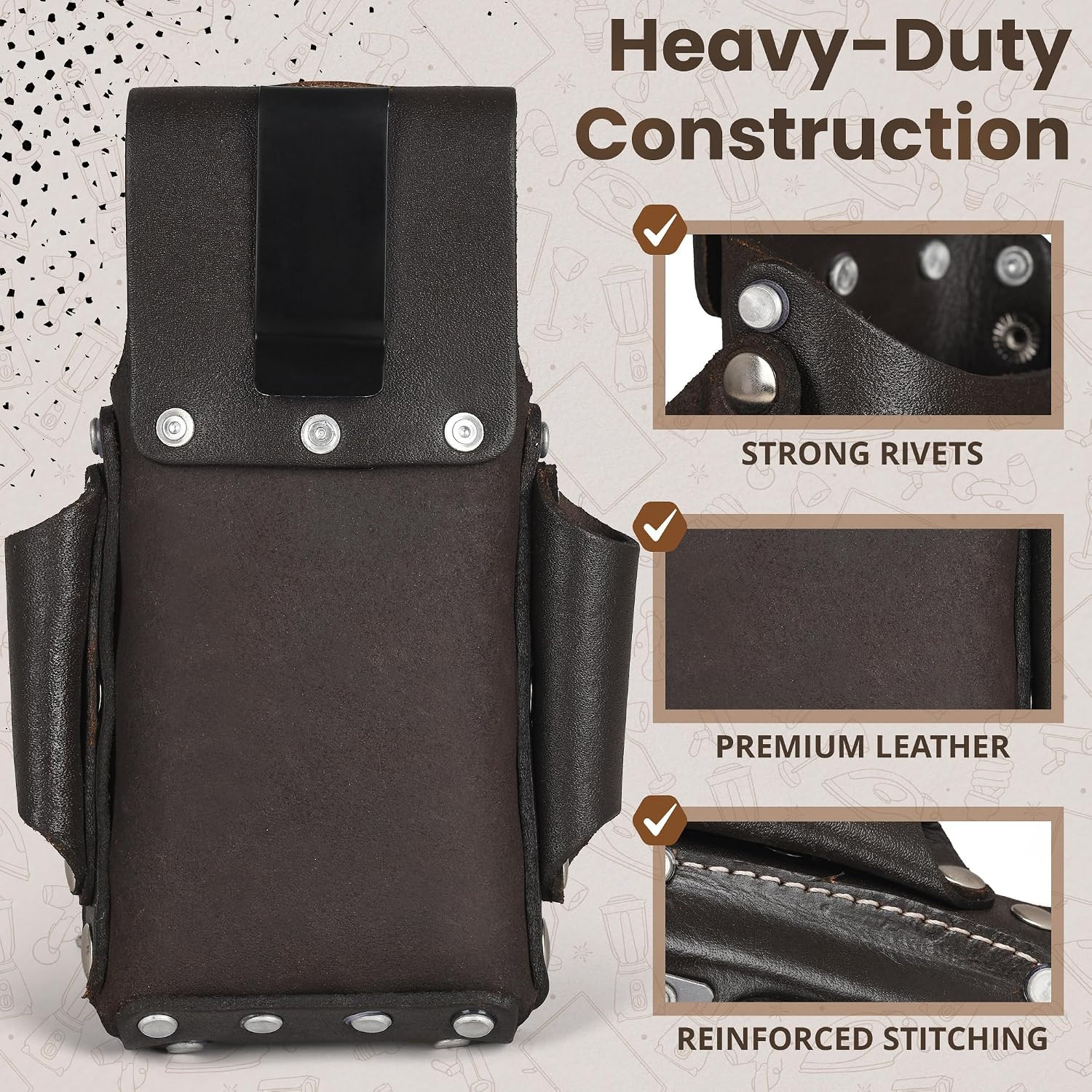 Ap-Leather Pro-5 Electrician Pouch, Leather Tool Pouch, 5 Pocket Pouch