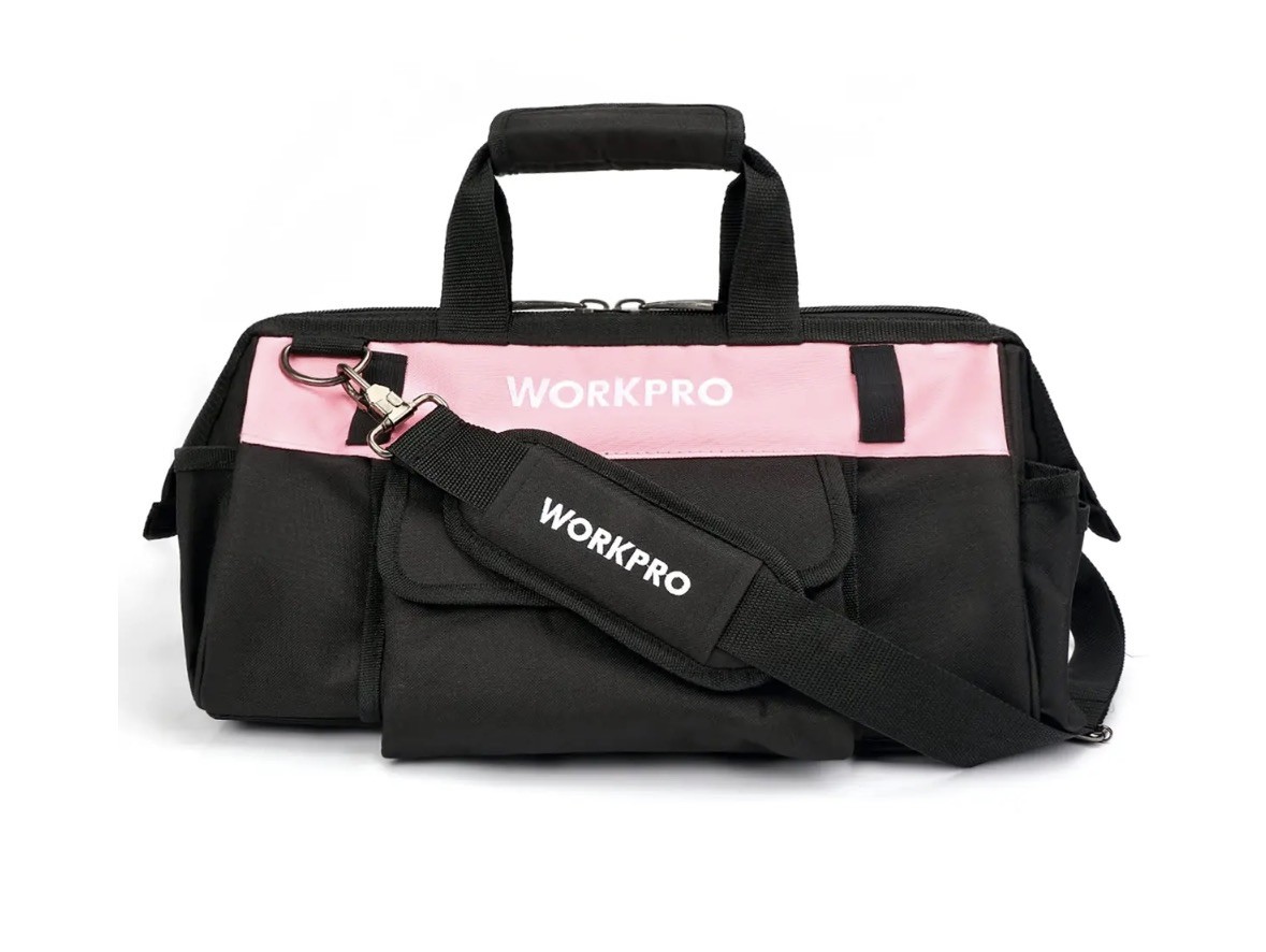WORKPRO 16 Wide Mouth Tool Bag Tote Bag w/Inside Pockets Tool Bag Pink/Blue NEW