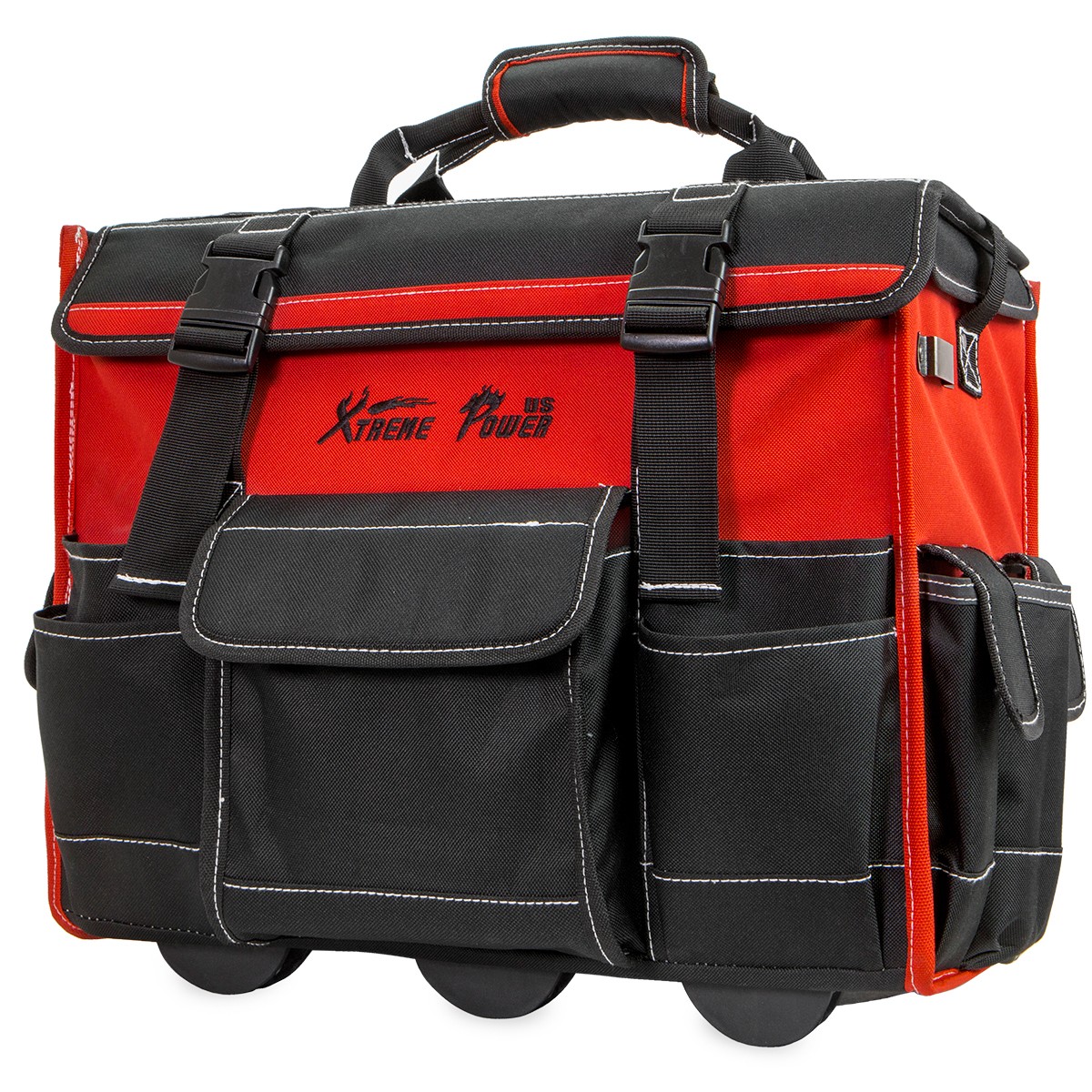 Portable Tool Bag with Wheels Rolling Tote 18″ Wheeled Storage Case & 19 Pockets