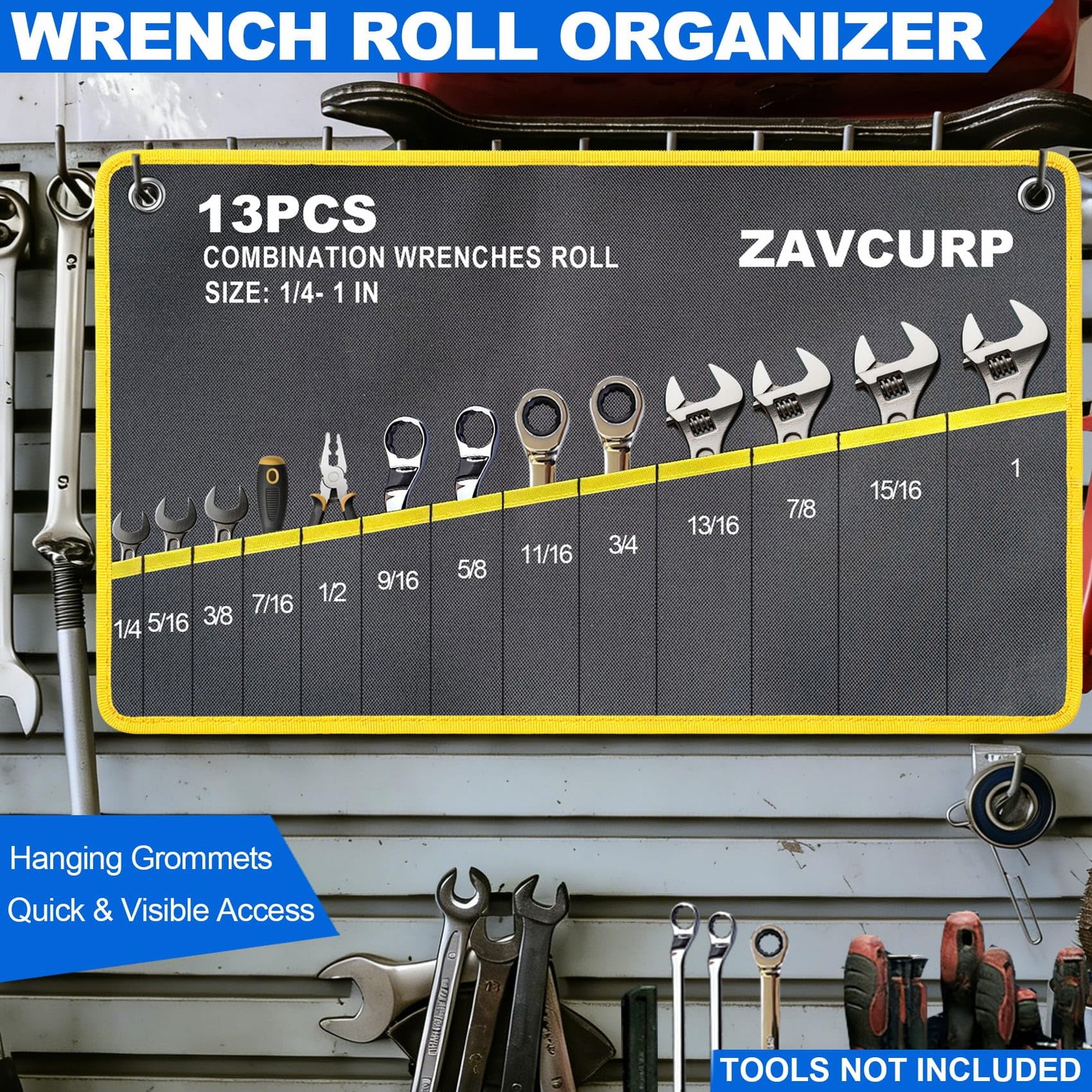 SAE 13 SAE Wrench Roll Up Pouch – Tool Roll – 13 Pockets 1/4-1 IN
