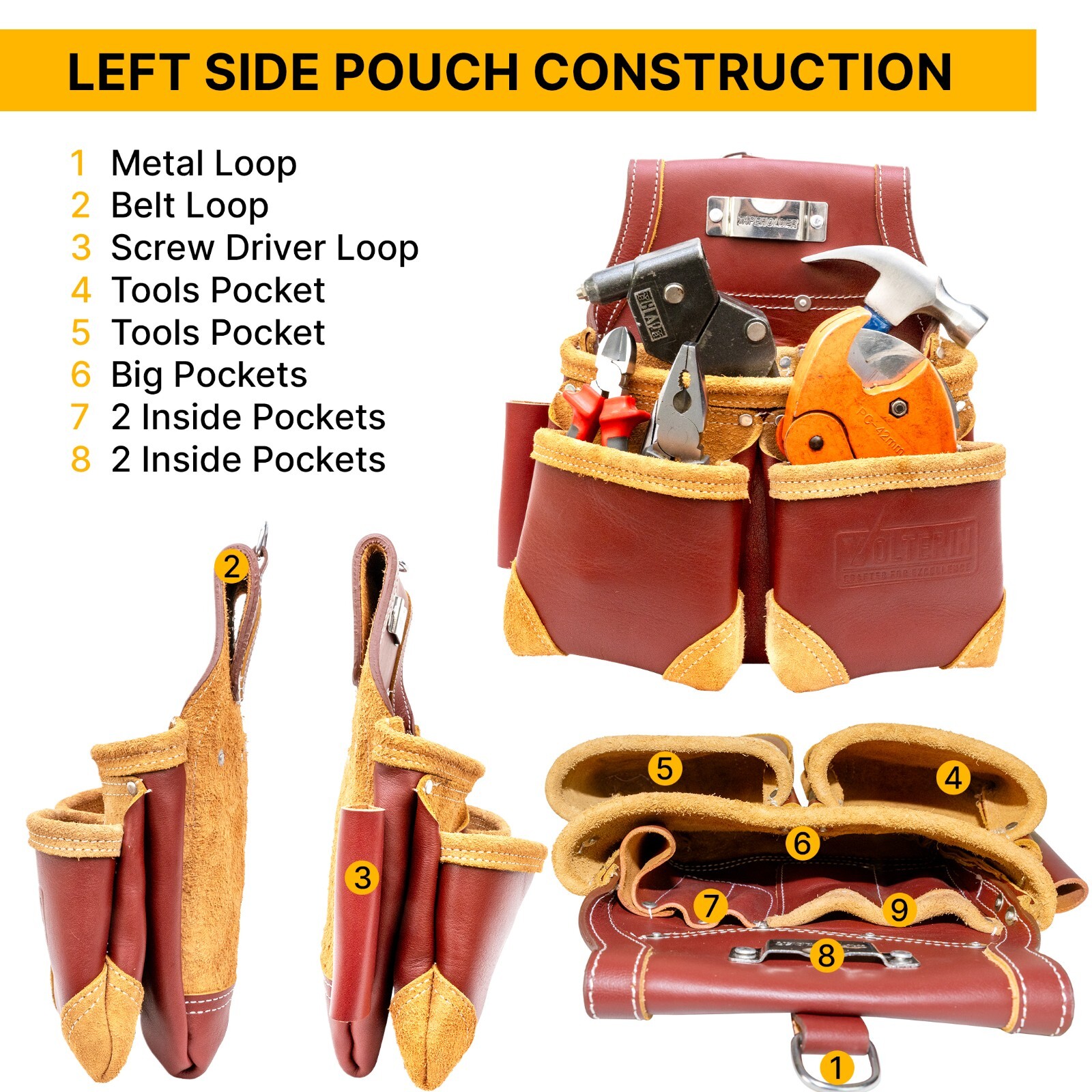 Heavy Duty Grain Leather Carpenter Tool Belt | Leather Tool Pouch Construction