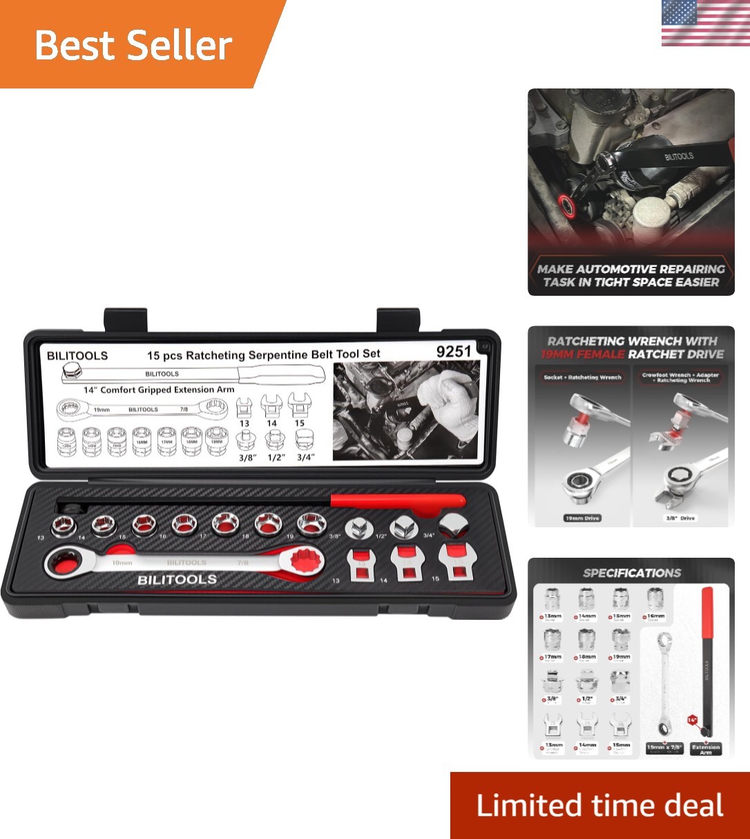Serpentine Belt Tool Set with Ratcheting Wrench, Tensioner Kit | Universal Se…