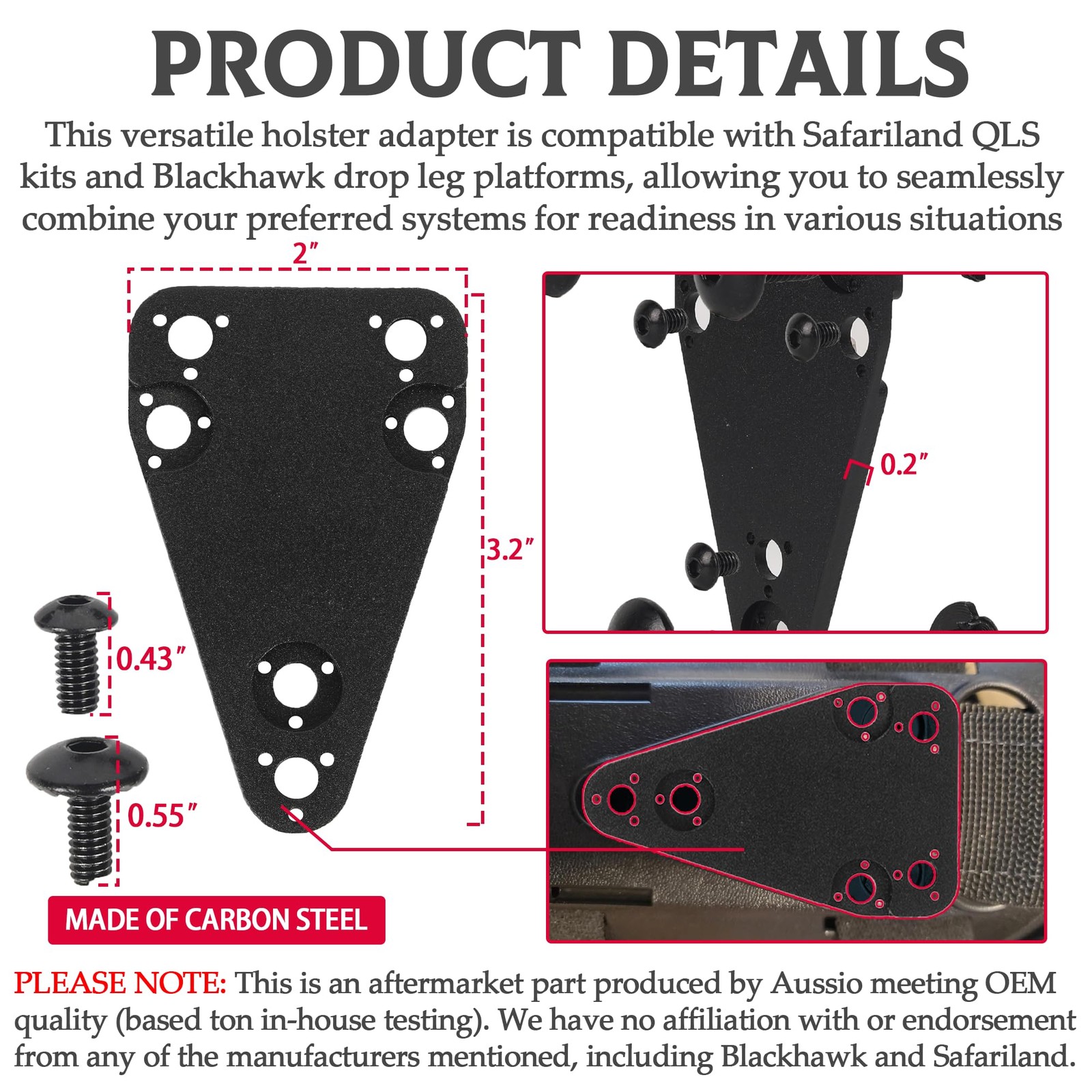 Aussio Universal Holster Adapter Kit Compatible with Blackhawk and Safariland…