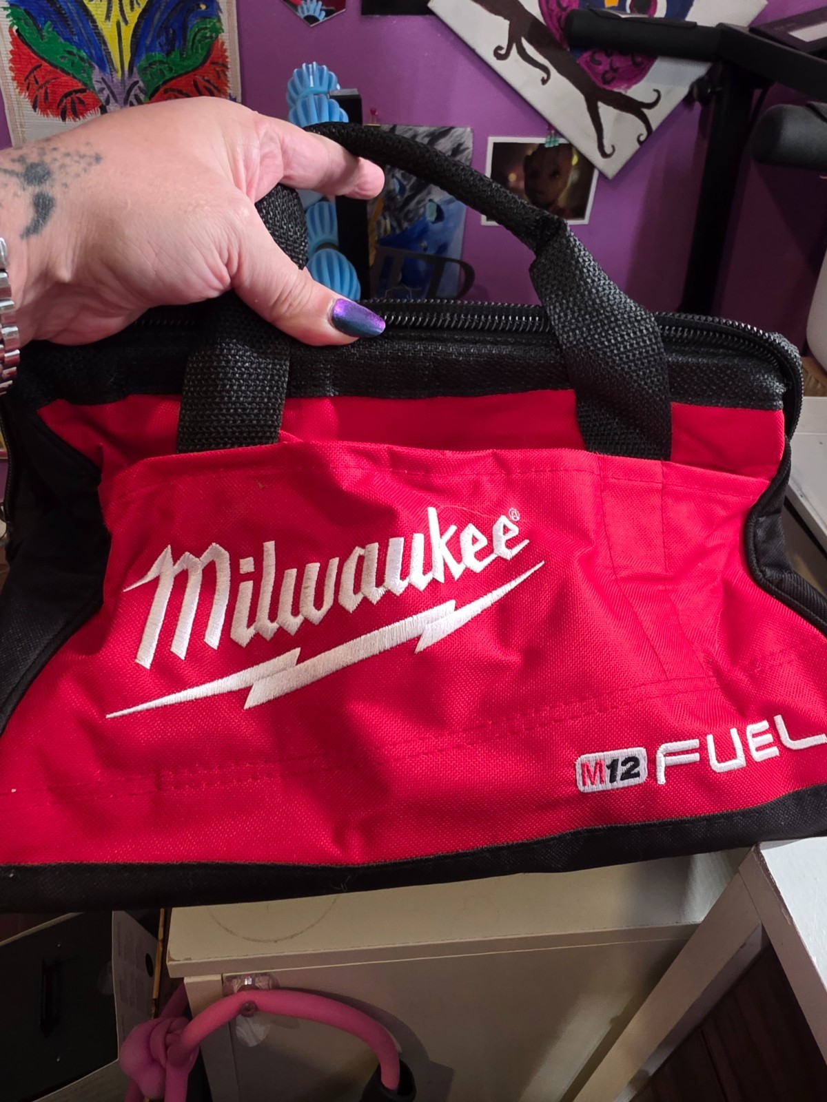 Milwaukee M12 FUEL Contractor Tool Bag | 13″ x 10″ x 9″ | Red/Black Canvas | New
