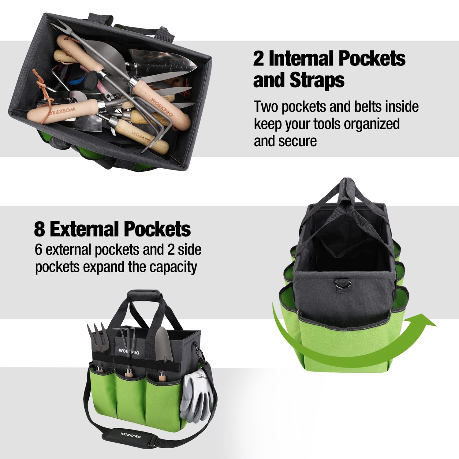 WORKPRO Garden Tote Bag Heavy Duty Gardening Tool Bag w/10 Pocket Shoulder Strap