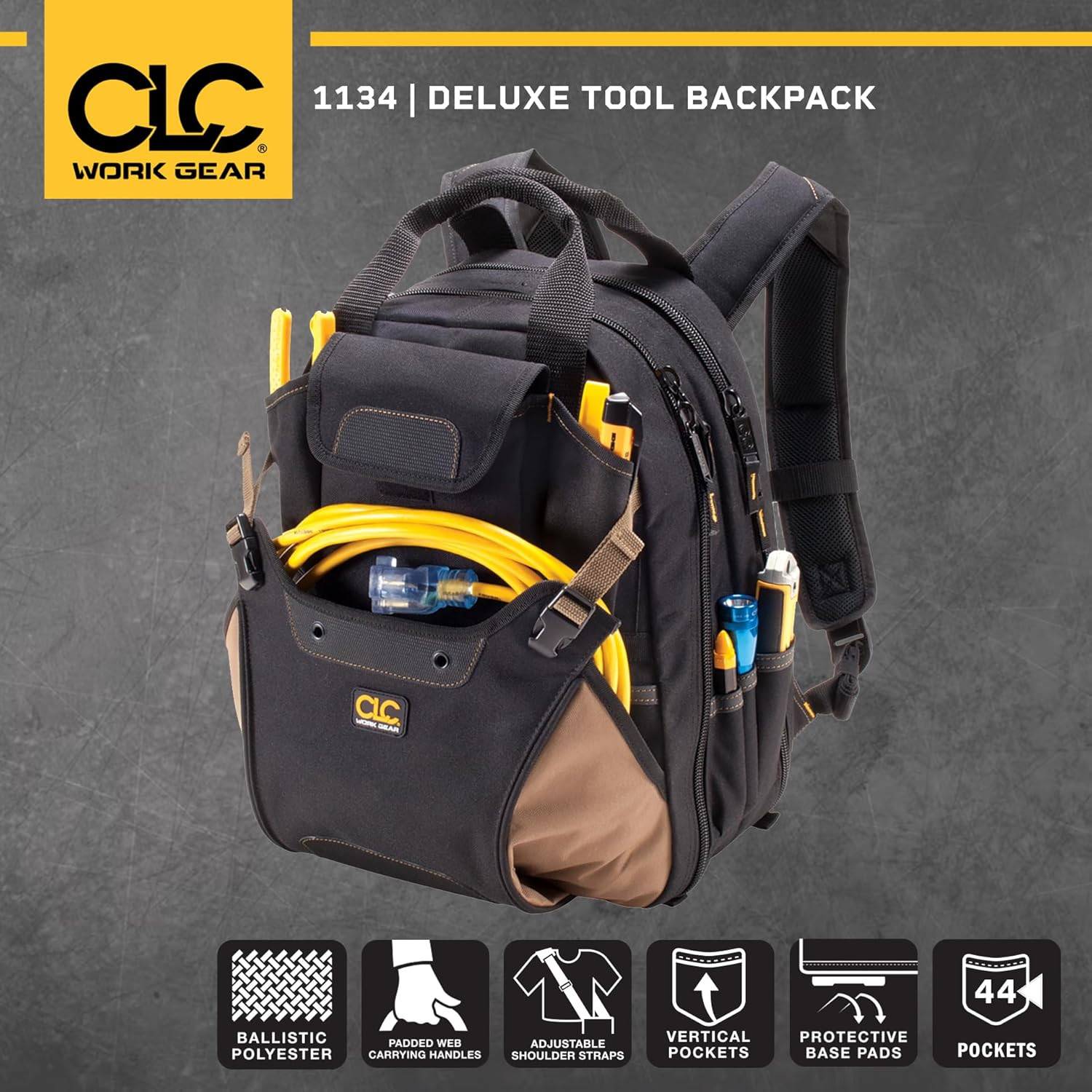 CLC Work Gear 1134 Carpenter’S Tool Backpack, 44 Pockets, Padded Back Support, B