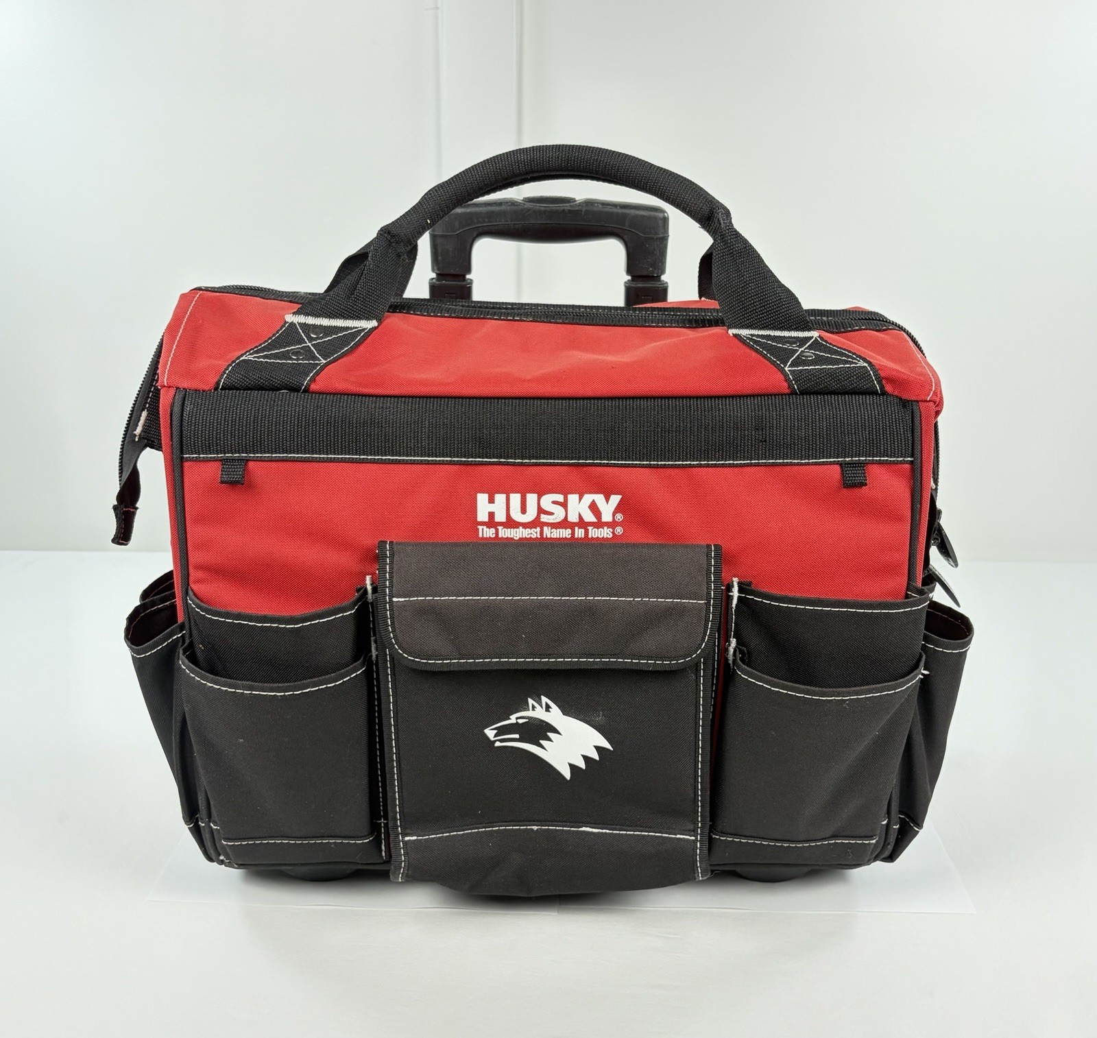 Husky 18″ Rolling Tool Bag Tote Wheeled Organizer Heavy Duty Red Black 18 In
