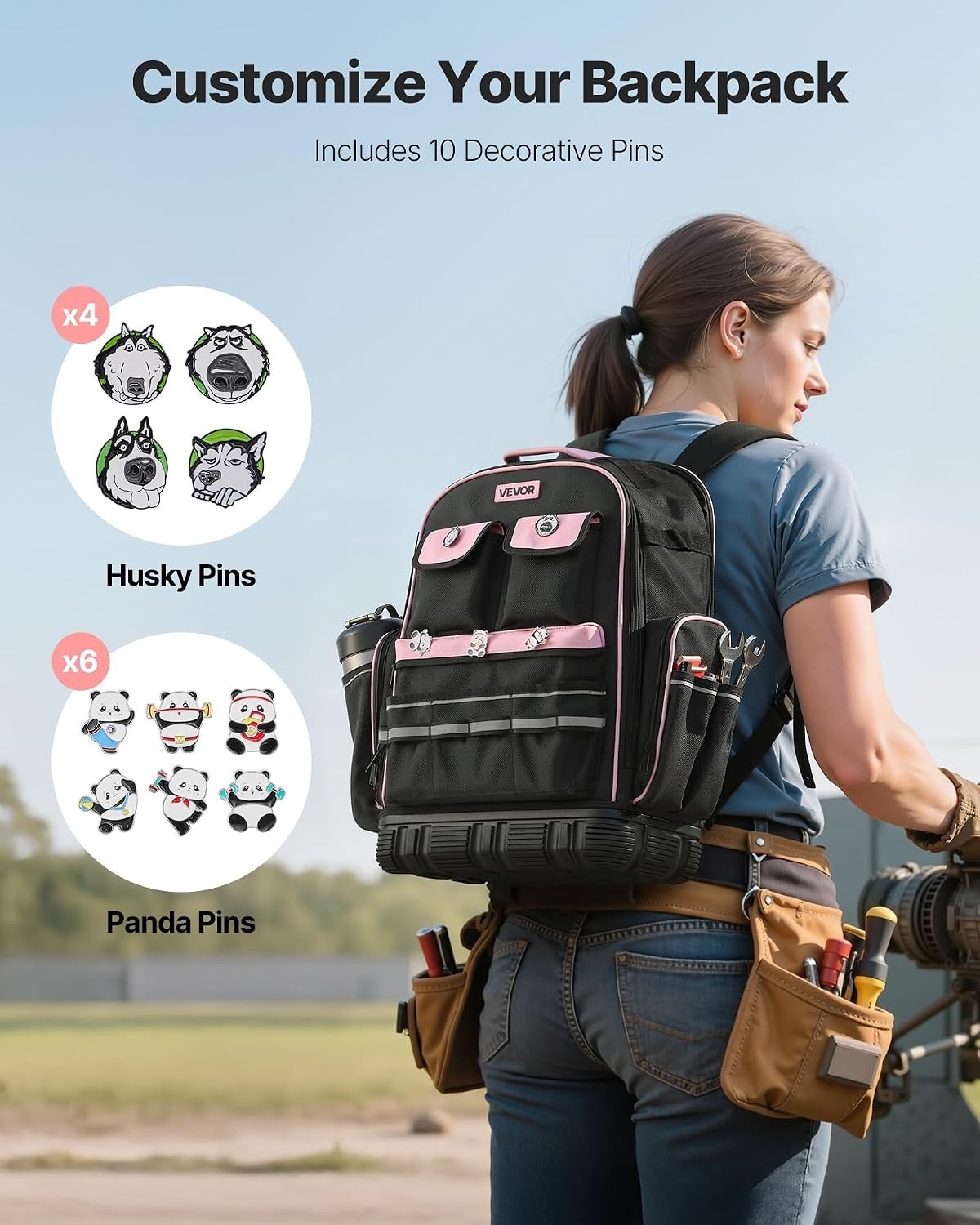 56-Pocket Tool Backpack – Stylish Electrician Organizer with Laptop Compartment