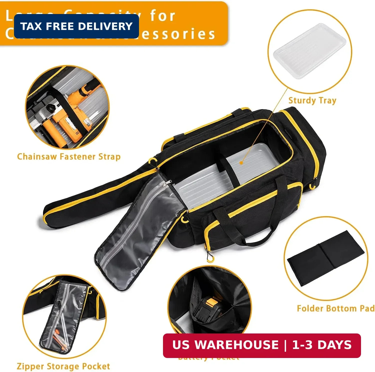 Chainsaw Case, Durable Chainsaw Bag with Removable Spill-proof & Wipe-clean Tray