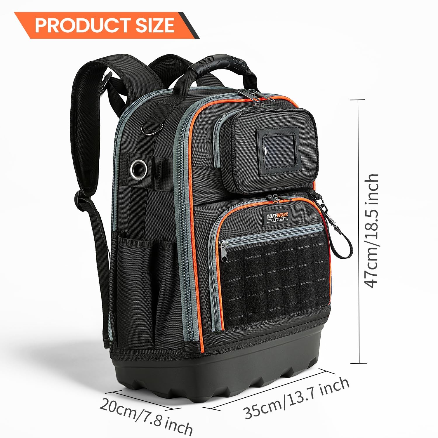 Tool Backpack, 35 Pockets, 18.5 x 13.7 x 7.8 Inches, Black and Orange, Water-…