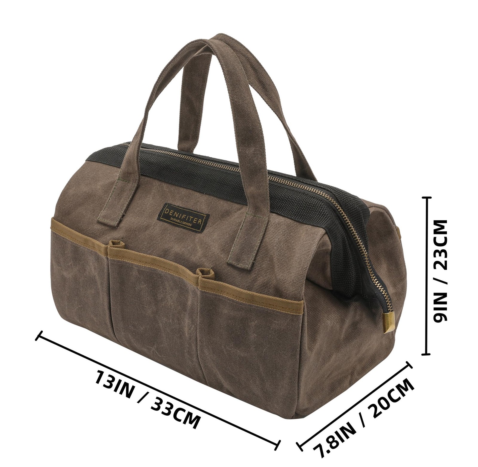 Tool Bag, 13-inch Heavy Duty 16oz Waxed Canvas Wide Mouth Water-Resistant Too…