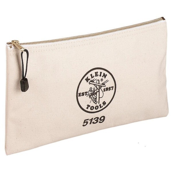 Klein Tools • Natural Canvas Tool Bag With Brass Zipper • #5139 White