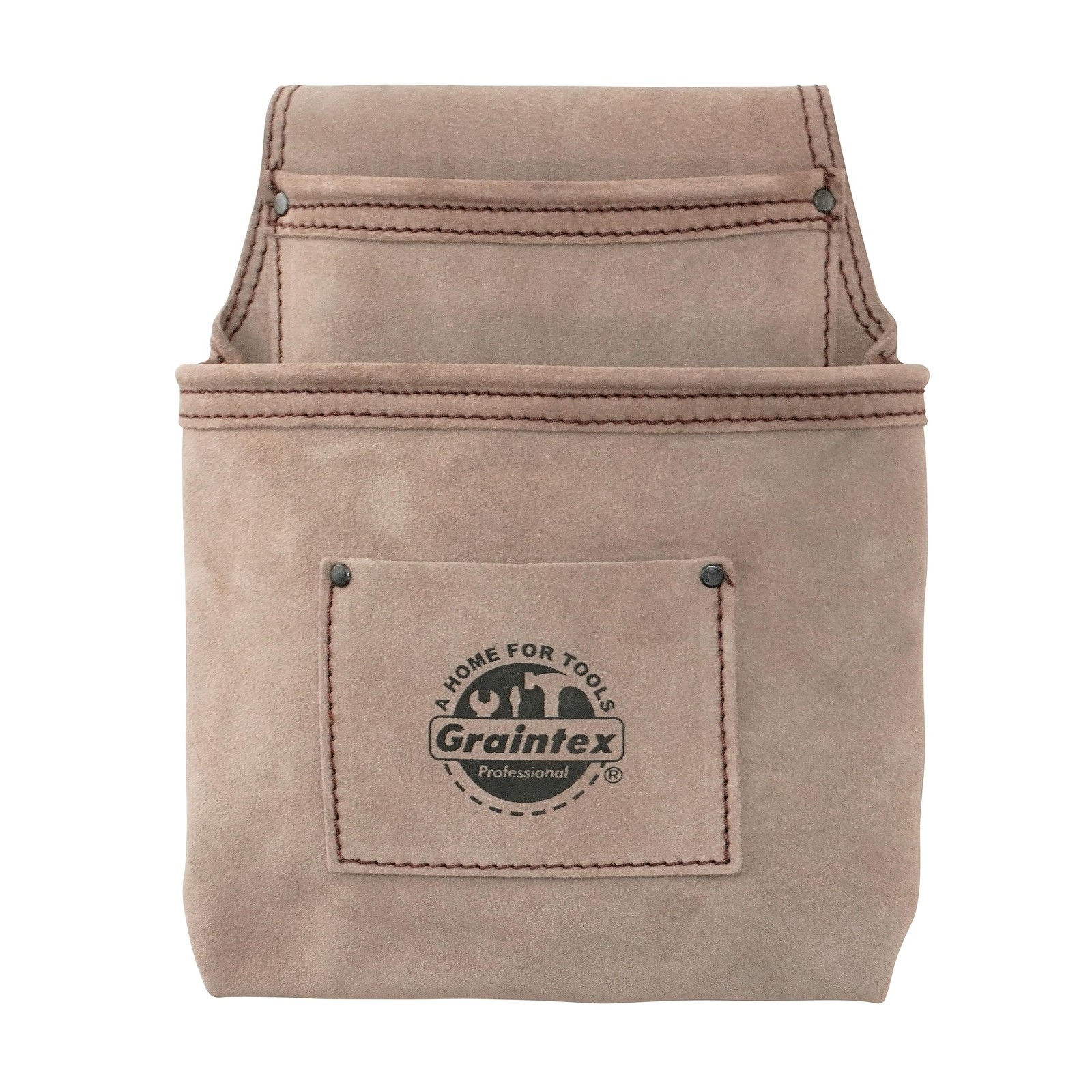 Graintex SS2049 2 Pocket Nail & Tool Pouch Beige Suede Leather for Trades