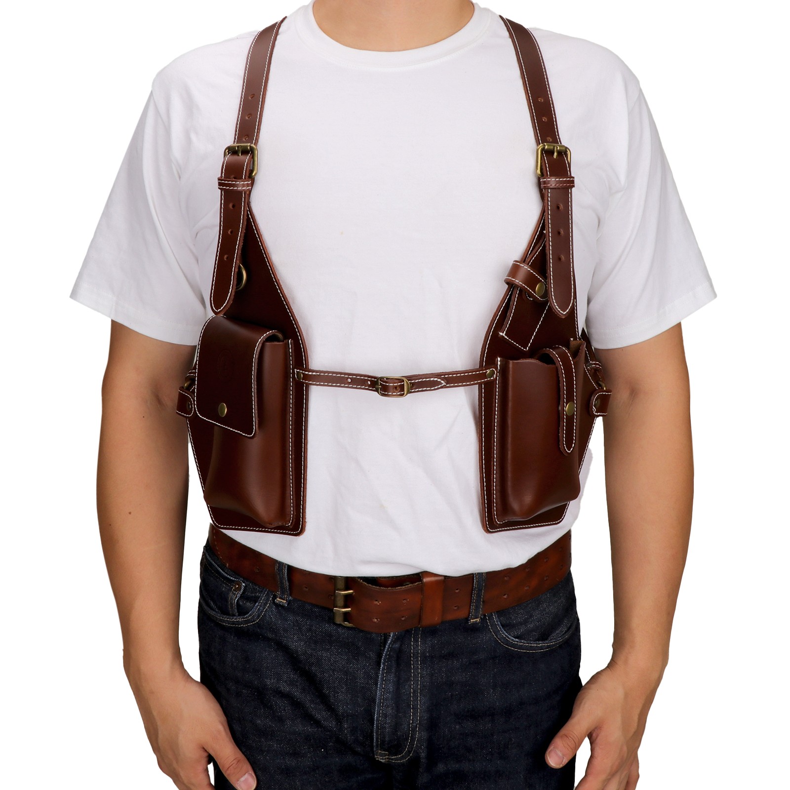 Tourbon Leather Men Harness Tool Holster Underarm Chest Bag Phone Handgun Case