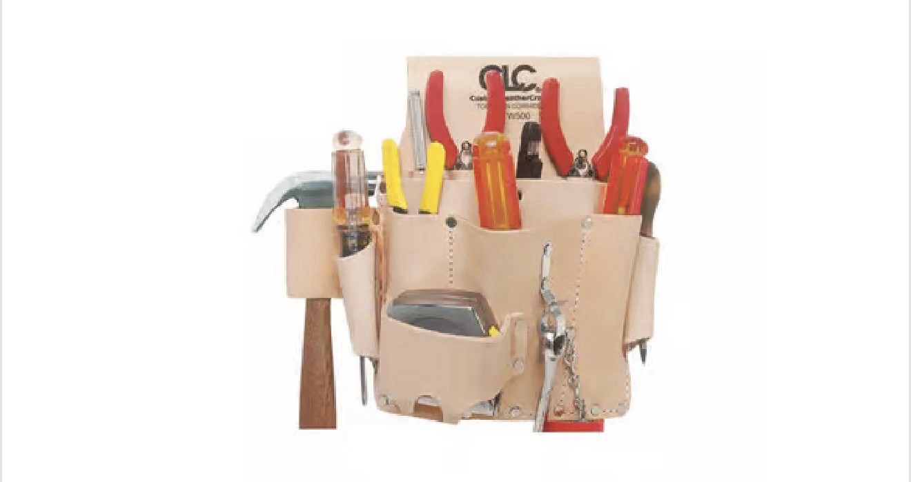 Tool Pouch, Heavy Duty, 8-Pocket, Tan, CLC Custom Leathercraft W500 Electrician