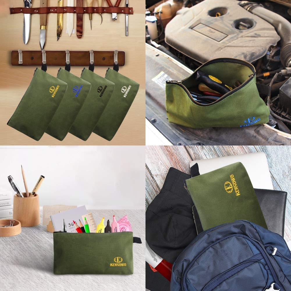 KERNOWO 4 Pack Upgrade Zipper Canvas Tool Pouch, 20 oz Heavy Duty Tool Bag, W…