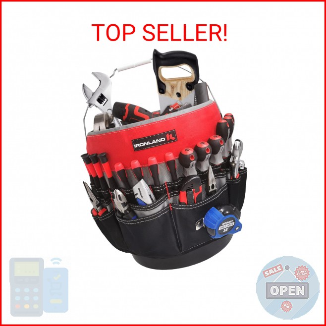 IRONLAND Bucket Tool Organizer Fit 3.5-5 Gallon Bucket, 51 Pockets, Bucket Tool