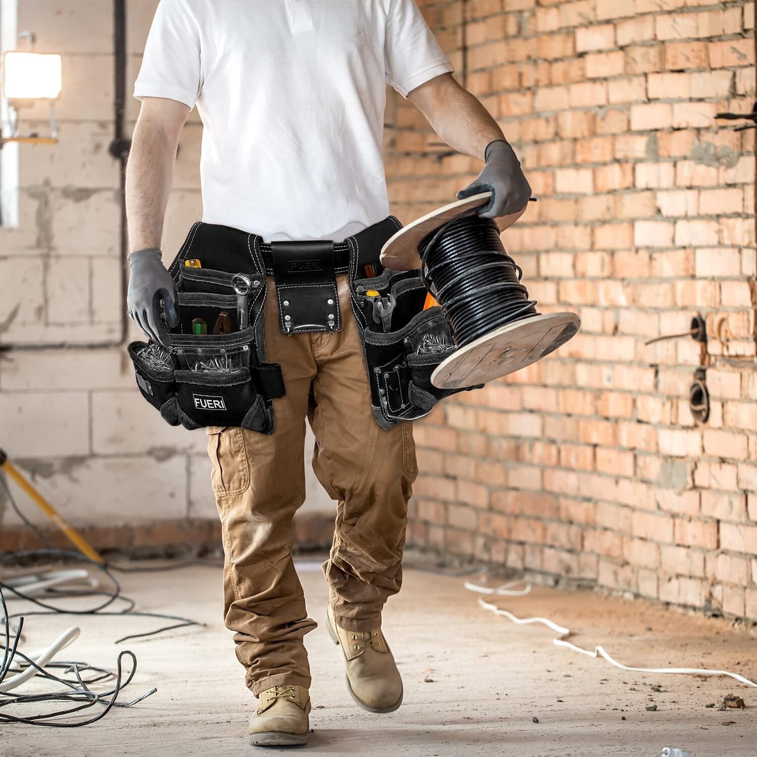 FUERI Leather Tool Belt Bag Men Pouch Heavy Duty Tools Pouches for Carpenters