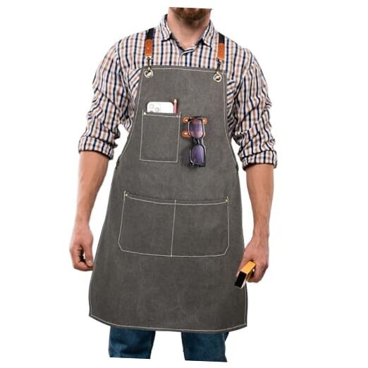 Men’s Canvas Tool Apron, Heavy Duty Multi-Pocket Work Apron for Dark Grey