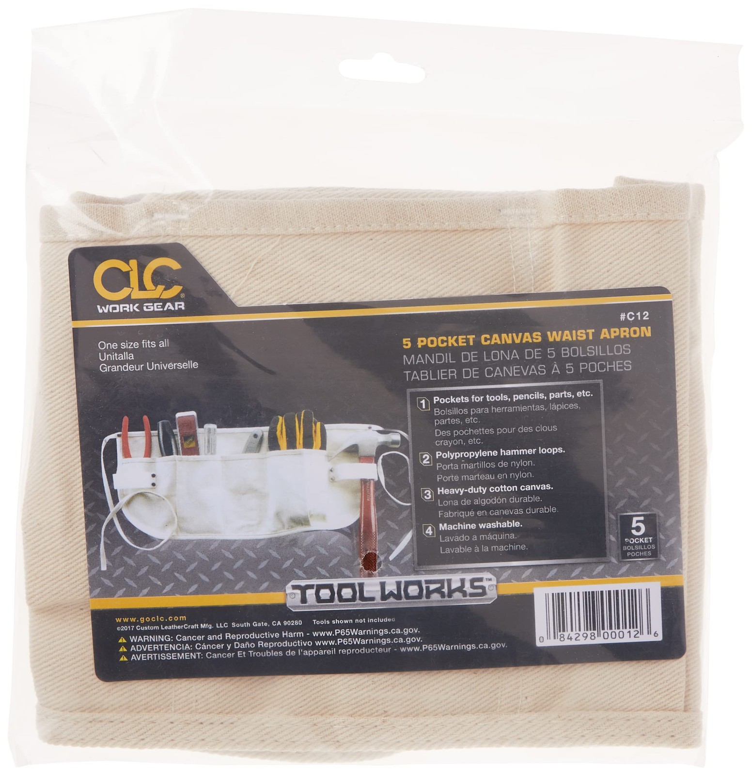 CLC Custom Leathercraft C12 Canvas Waist Apron Toolbelt, 5 Pocket
