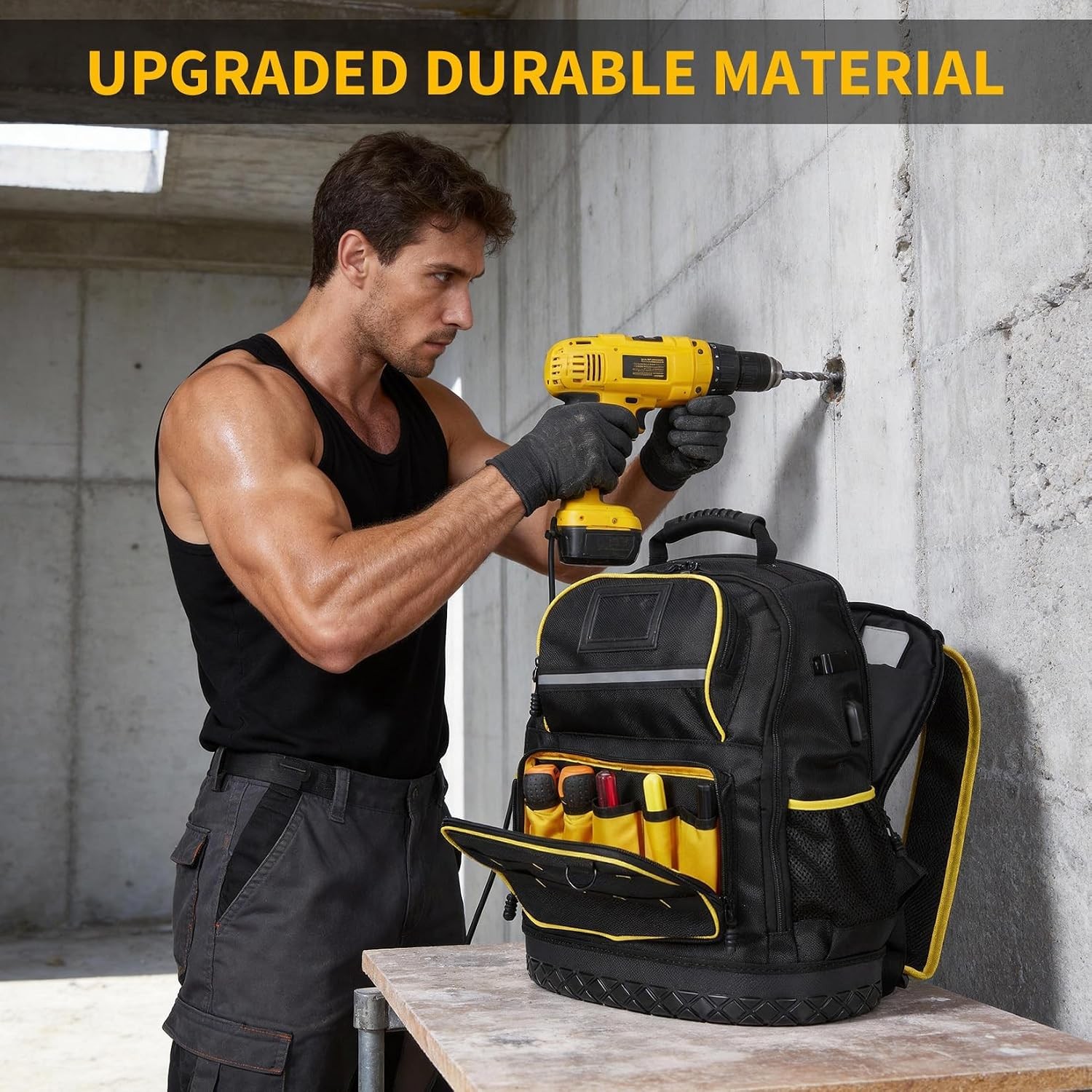 Professional 18 Inch Tool Backpack Oxford Work Bag Hard Bottom Laptop Tool Bag
