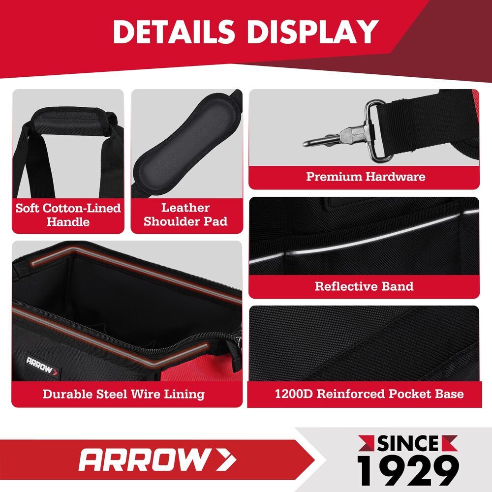 ARROW 14″ Heavy Duty Tool Bag With 11 Pockets Anti-Slip Feet Tool Organizer Bag