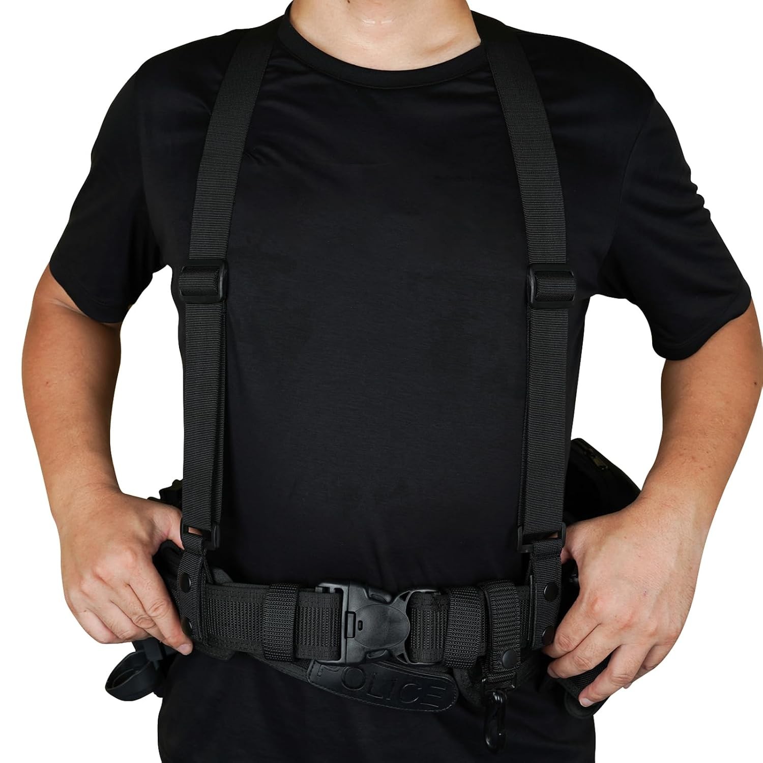 Adjustable Tactical Suspenders for Men Police Duty Belt Harness Black 1.5 Inch