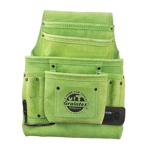10 Pocket Nail & Tool Pouch, Suede Leather Tool Bag, Tool Belt for Lime Green