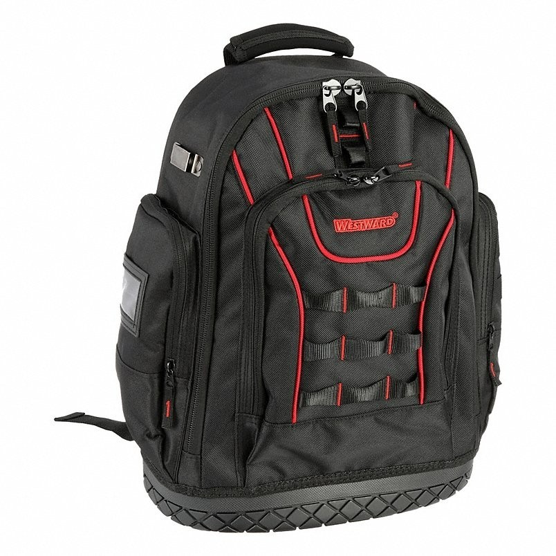 WESTWARD 32PJ49 Heavy Duty Tool Backpack Bag 19 Pockets Polyester Black NEW