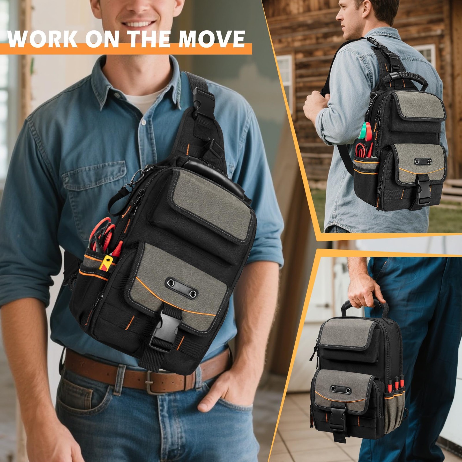 HVAC Tool Organizer Pouch Bag – Zippered Electrician Tool Carrier with Ergonomic