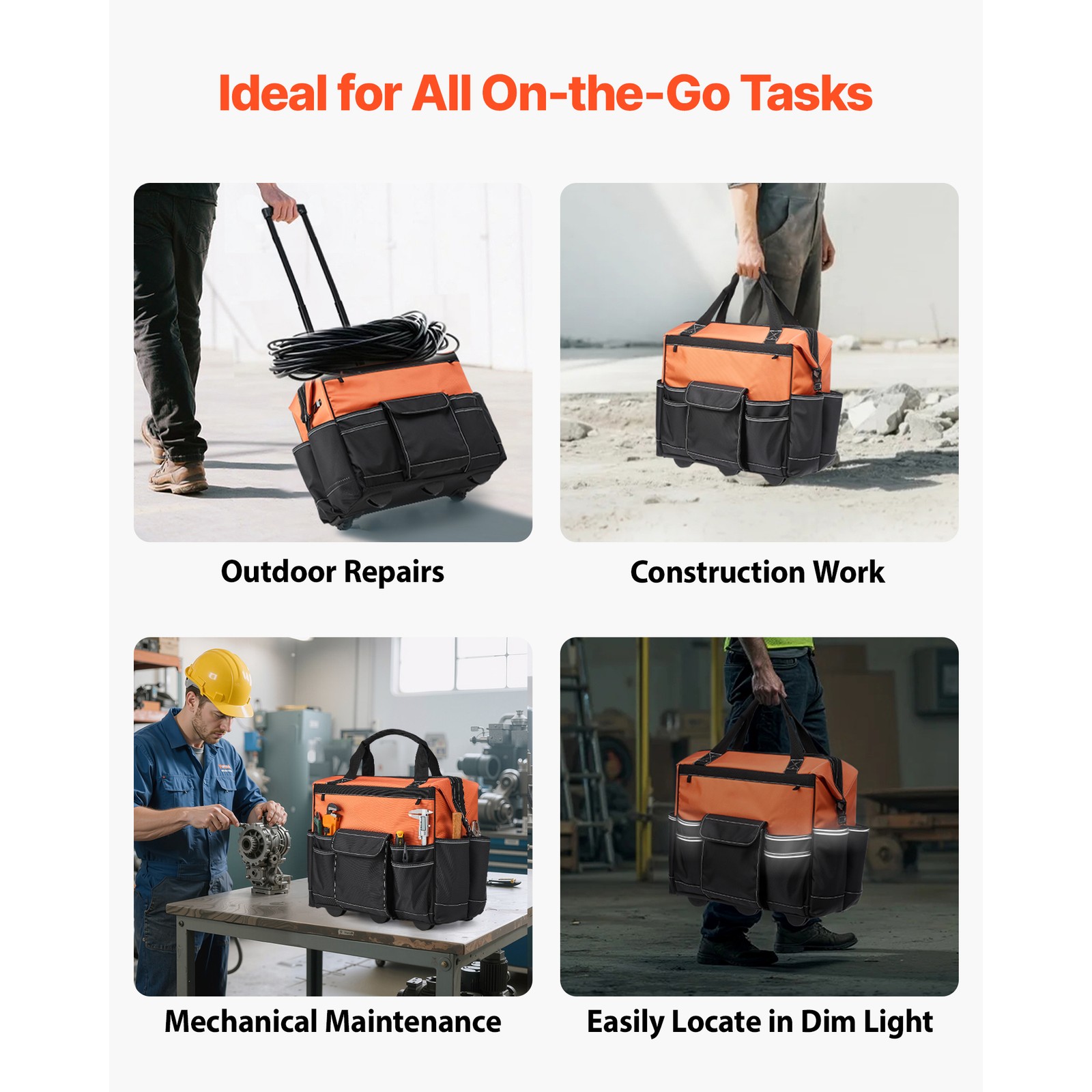 Uimoso Rolling Tool Bag 27 Pockets Heavy Duty 20″ Roller Tool Bag on Wheels