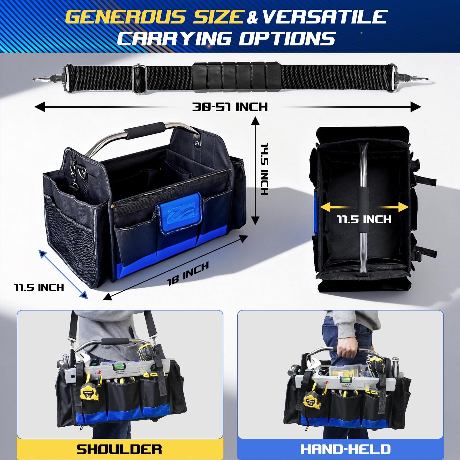 18 Inch Open Top Tool Bag, Tool Bags for Men with 30 Pockets, 1680D Waterproo…