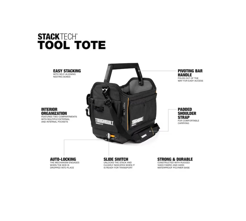 TOUGHBUILT STACKTECH Black Polyester 18-in W x 12-in D x 14.8-in L Tool tote