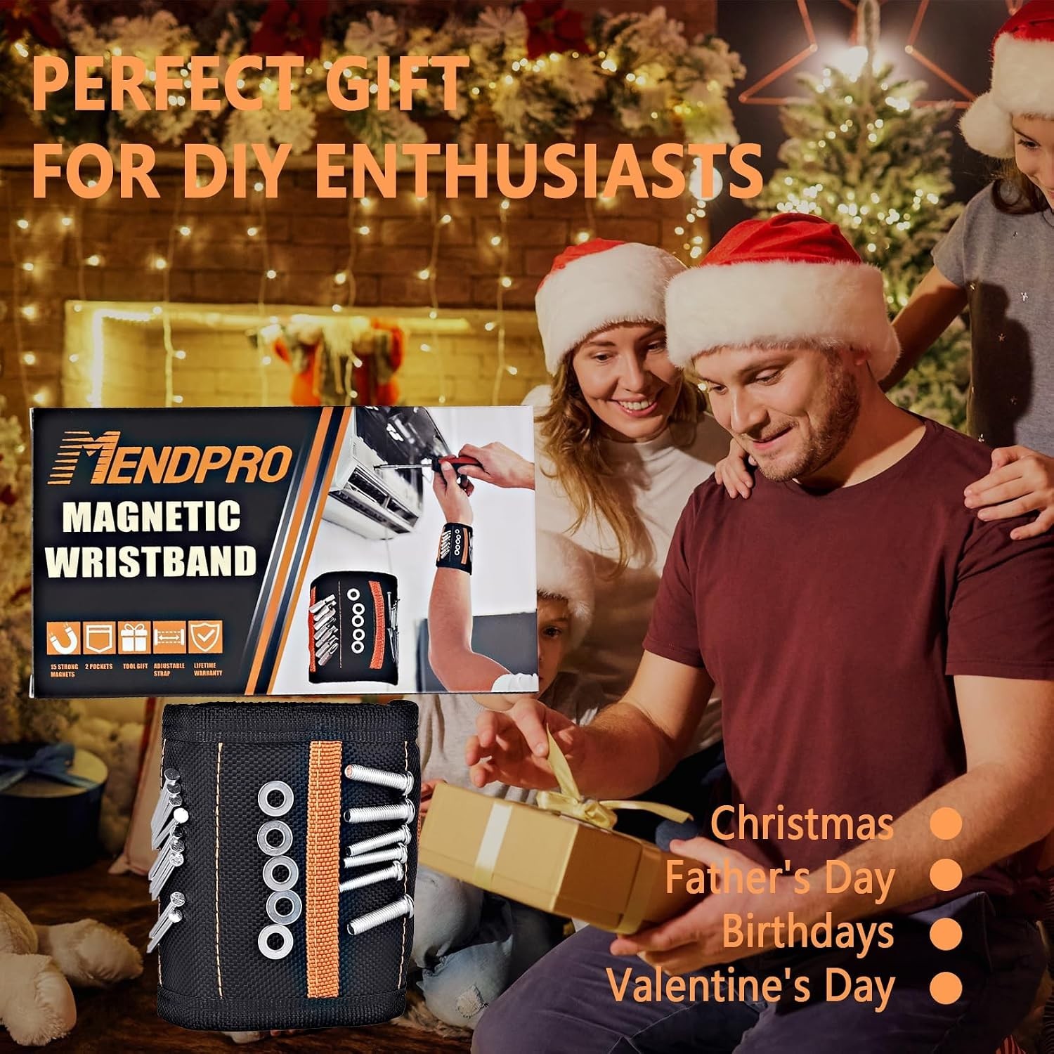 Magnetic Wristband for Tools, Screws, Nails and Drill Bits, Made from 15 Stro…