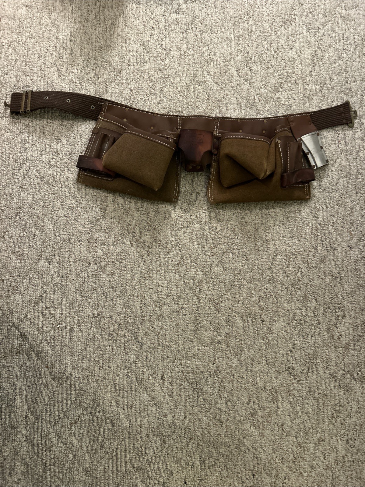 Sears Brown Leather Carpenter Tool Utility Belt Pouch Adjustable Stock 9-4515(C4