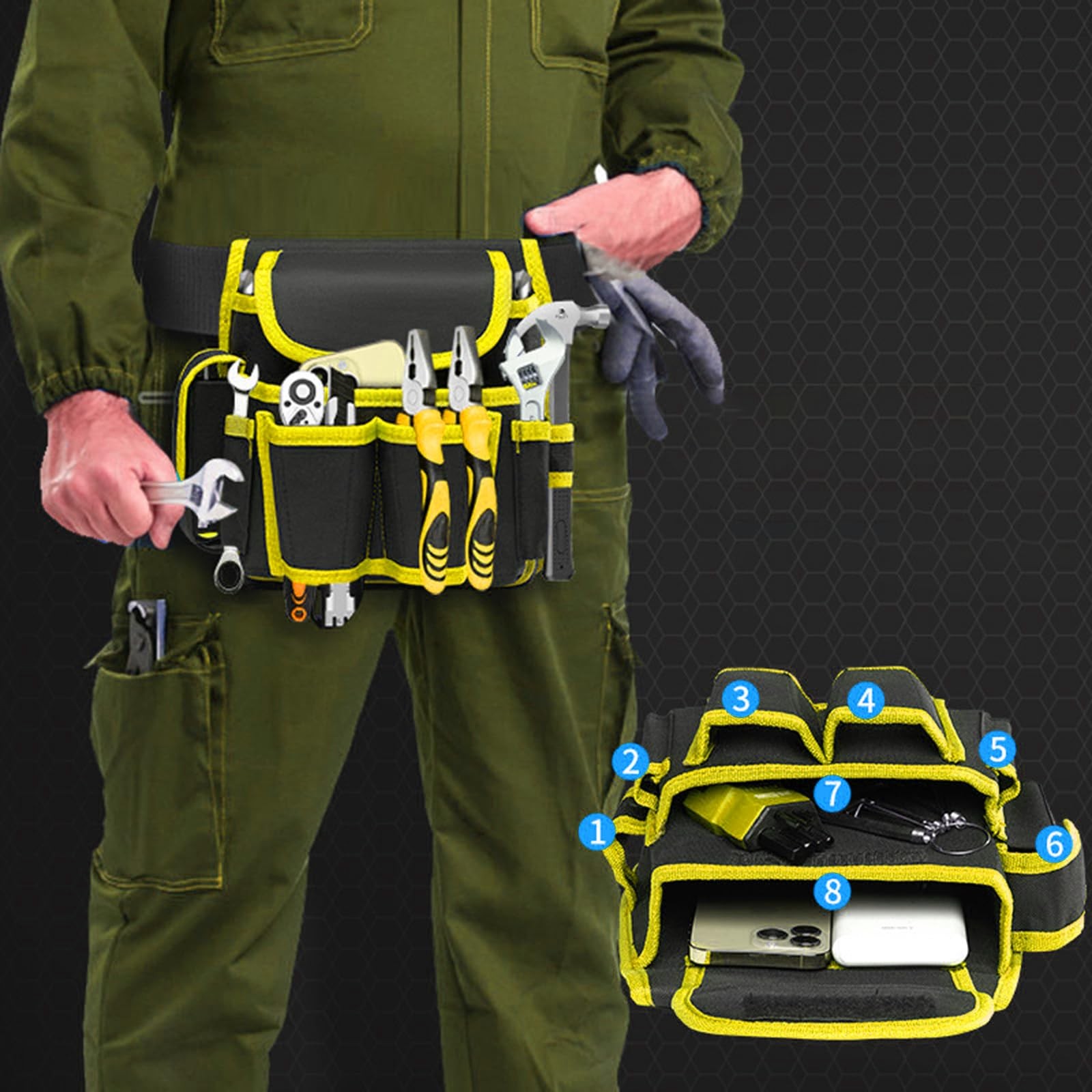 Tool Belt Small Tool Pouch With Belt Clip Collapsible Tool Tote Yellow Utility