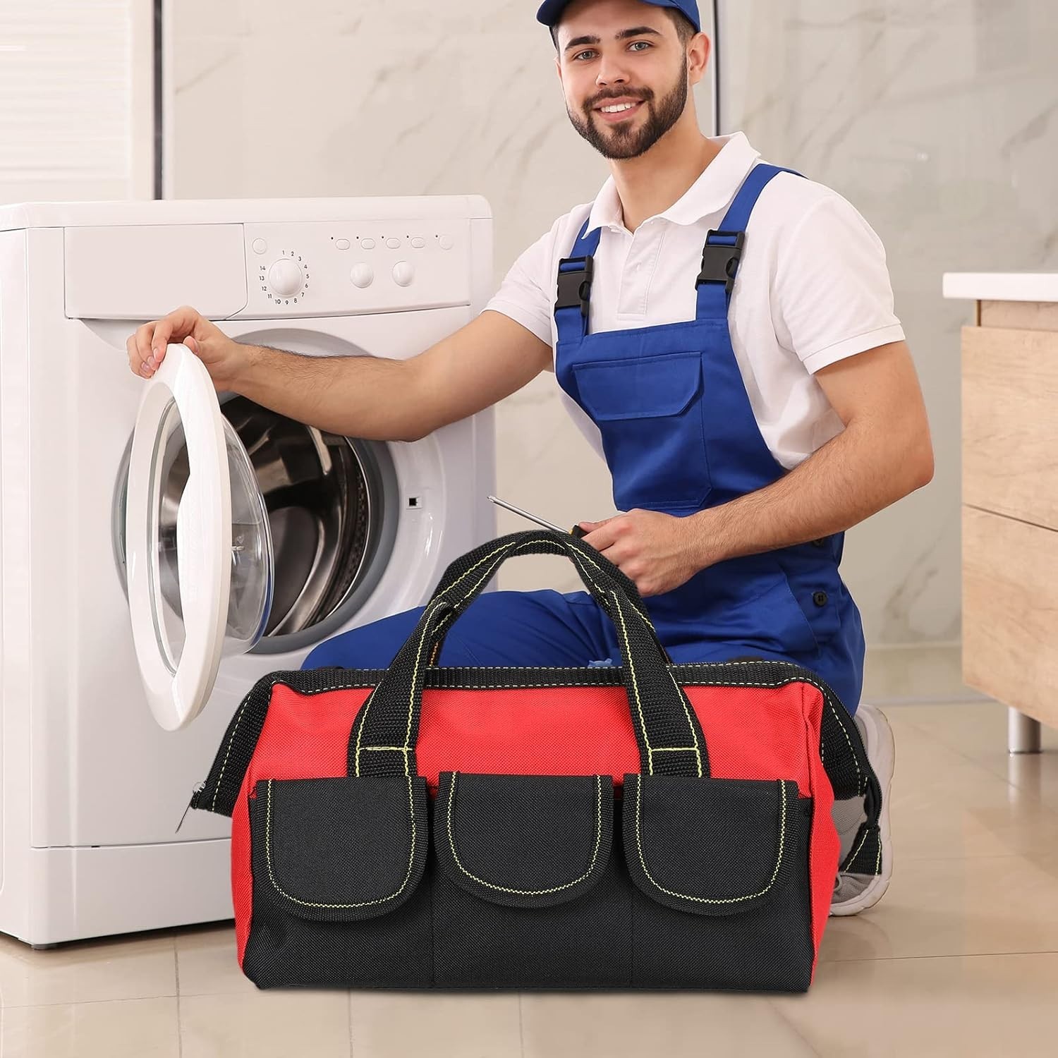 Portable 13 Inch Multi-Colored Tool Bag Set with Hard Bottom – Waterproof Design
